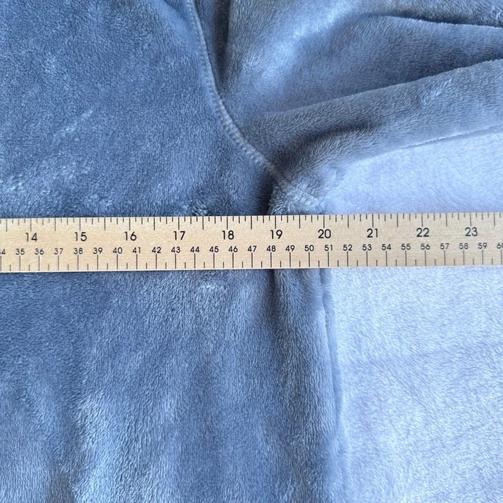 Natori Slate Blue Plush Faux Fur Half Zip Long Robe Sherpa Trim Size M Cozy Warm